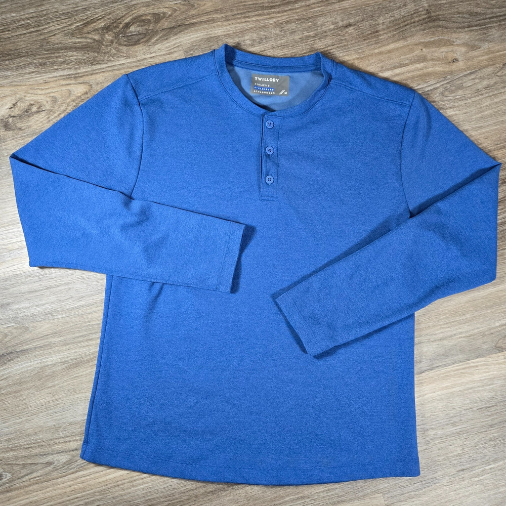 Twillory Performance Henley Shirt Mens M Blue Long Sleeve Athleisure Quick Dry